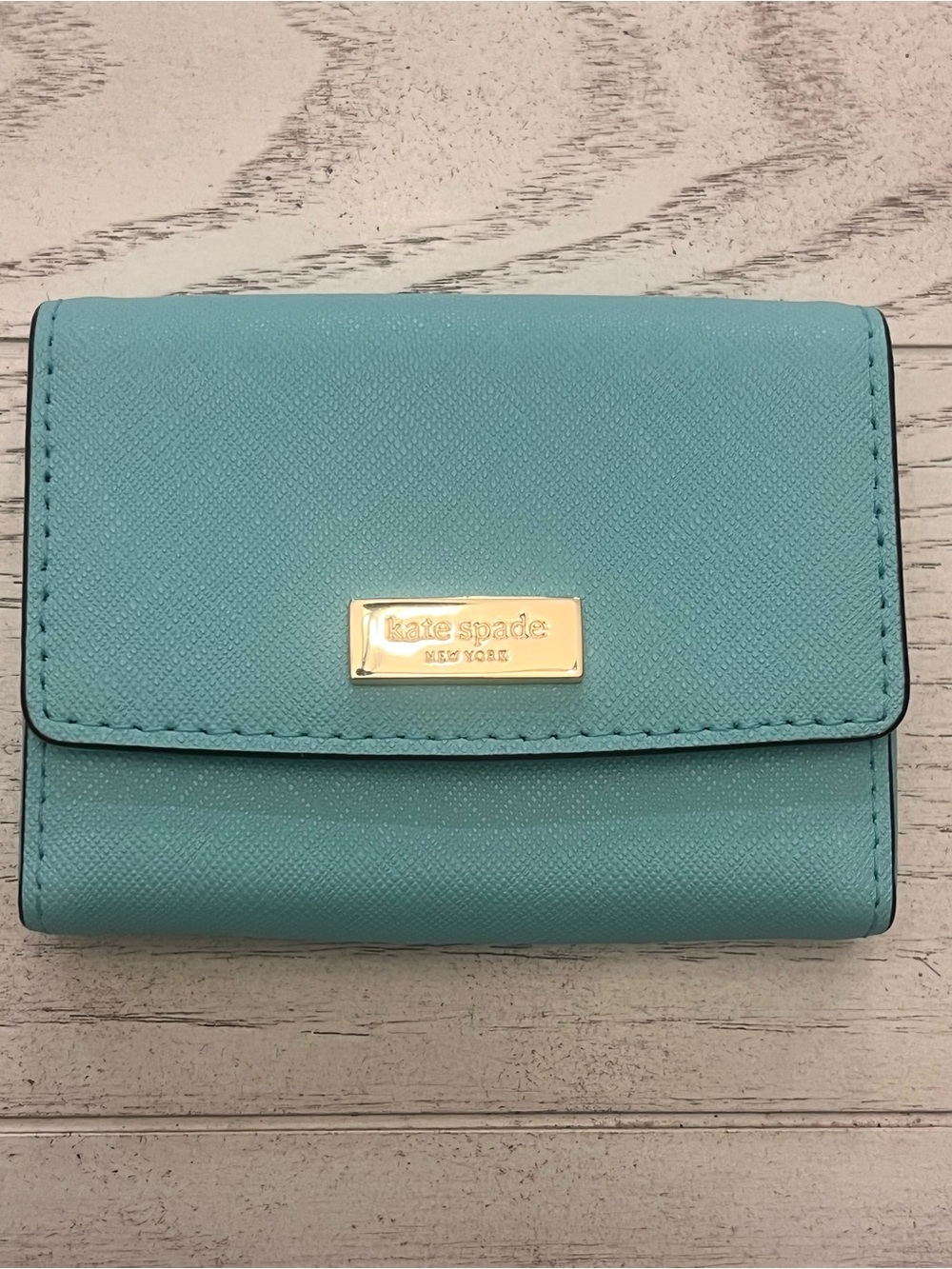 Kate Spade Turquoise Fold-Over Saffiano Leather Wallet